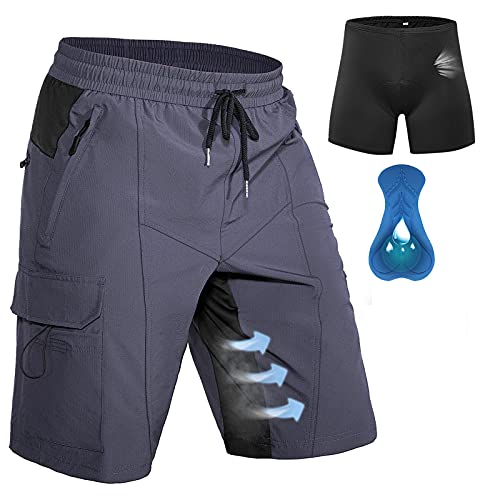 Hiauspor Men's Padded Mountain Bike Shorts MTB Loose Fit Quick Dry Cycling Shorts Biking for Men with 5 Pockets
