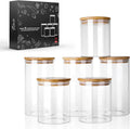 Set of 6 Storage Jars with Lids, 2 Sizes: 800 ml, 1200 ml Kitchen Airtight Storage Jars with Bamboo Lid, Made of Reinforced Borosilicate Glass