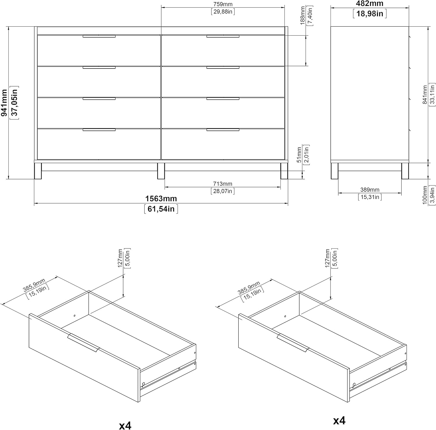 8 Drawer Double Dresser, Dark Chocolate E549961