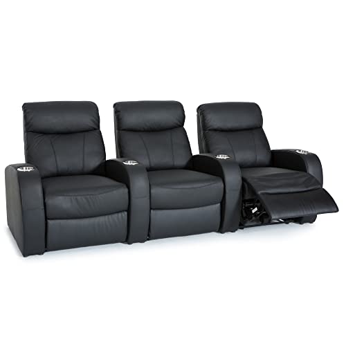 Home Theater Seating, Top Grain Leather, Powered Recline, Row of 3, Black Z9439
