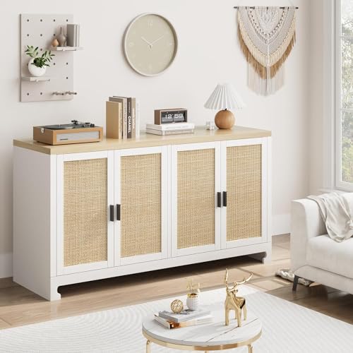 Rattan Storage Cabinet with 4 Doors and Shelf for Dining Room, Living Room, Hallway Z4372
