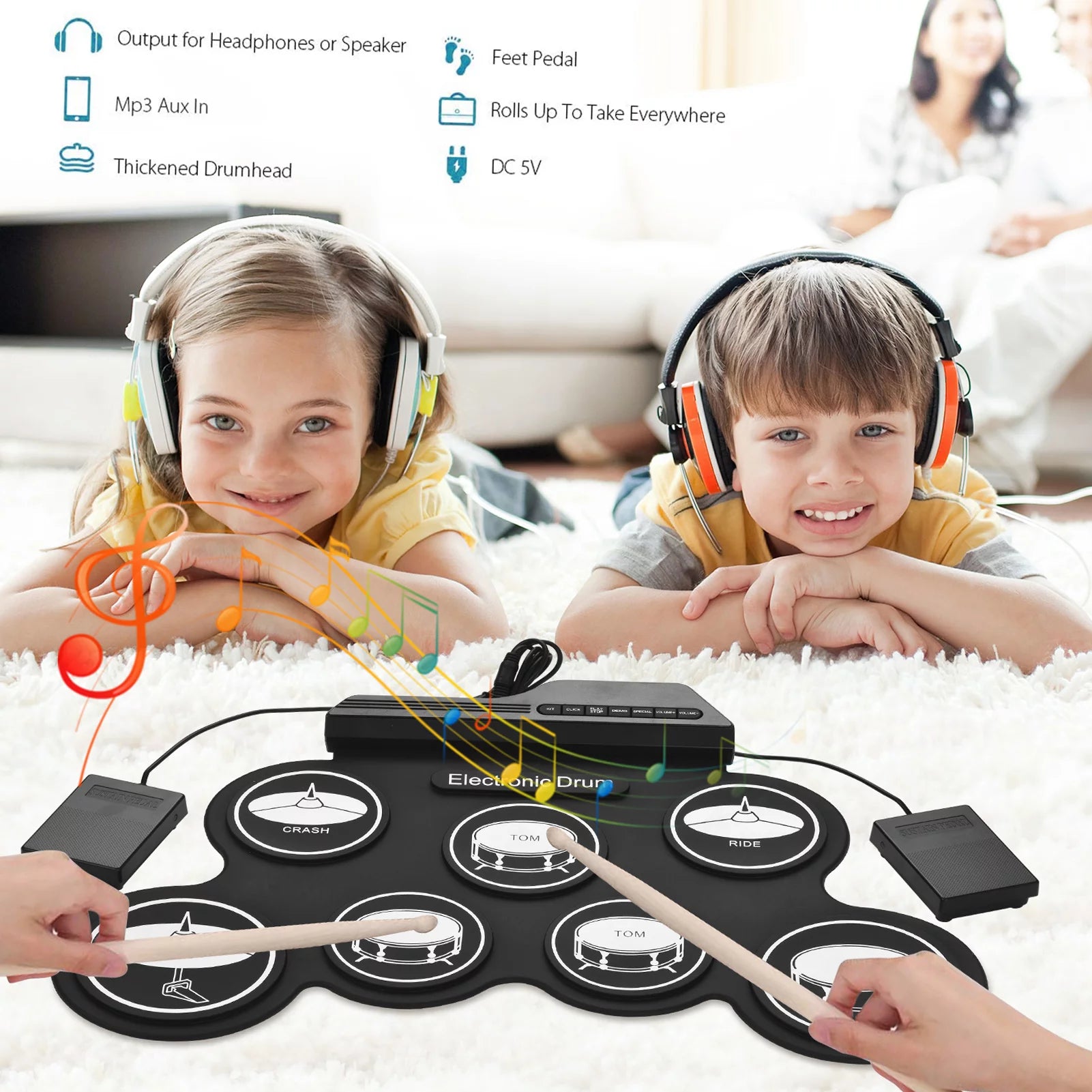 USB Roll-Up Electronic Drum Kit with 7 Pads and Sticks S614