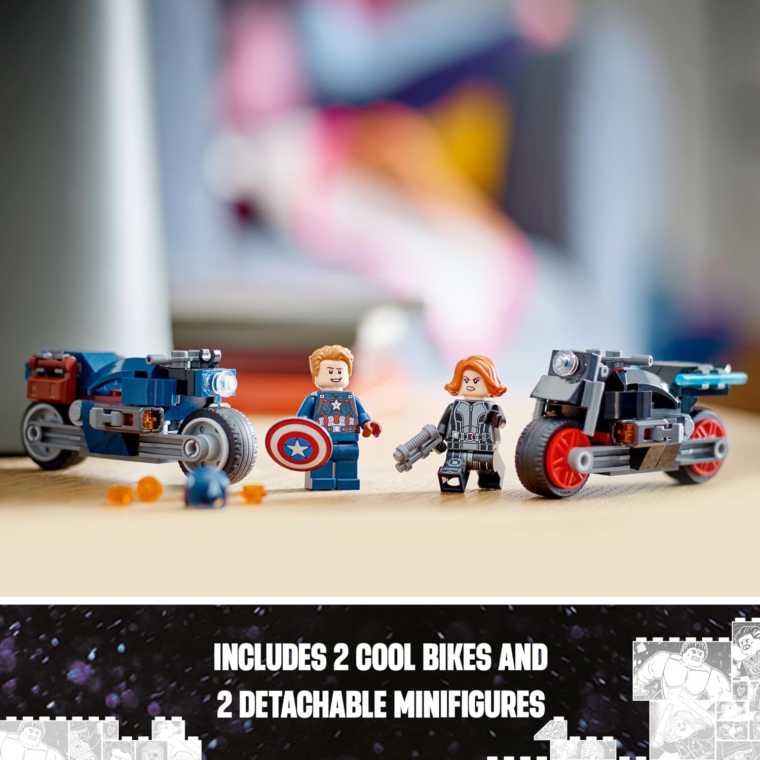 Black Widow & Captain America Motorcycles Building Toy for Kids Ages 6-8 X42574