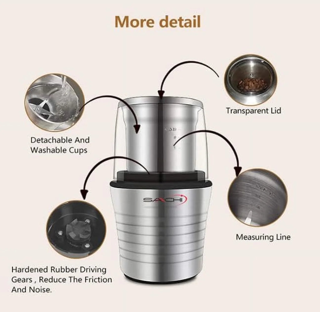 Electric Coffee Grinder with 2 Stainless Steel Blades and Removable Bowls Z25154