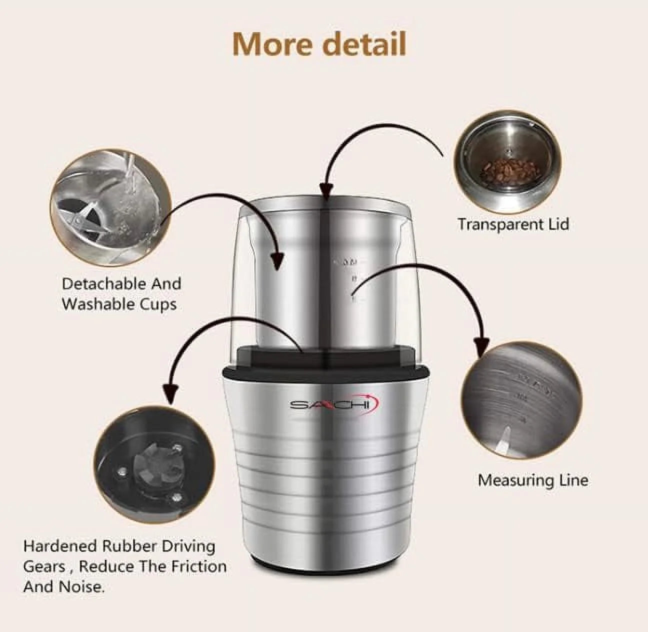 Electric Coffee Grinder with 2 Stainless Steel Blades and Removable Bowls Z25154