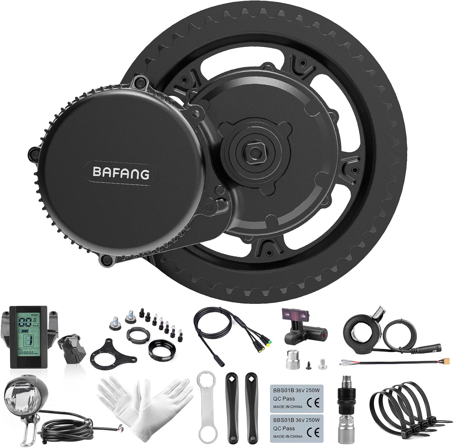 BAFANG Electric Bike Motor Kit Mid Drive BBS02B 48V 500W Bicycle Conversion Kit Ebike fit with BB68-73mm MTB Commuter Bikes with Optional Hailong Shark Battery & Rear Rack Battery with Charger
