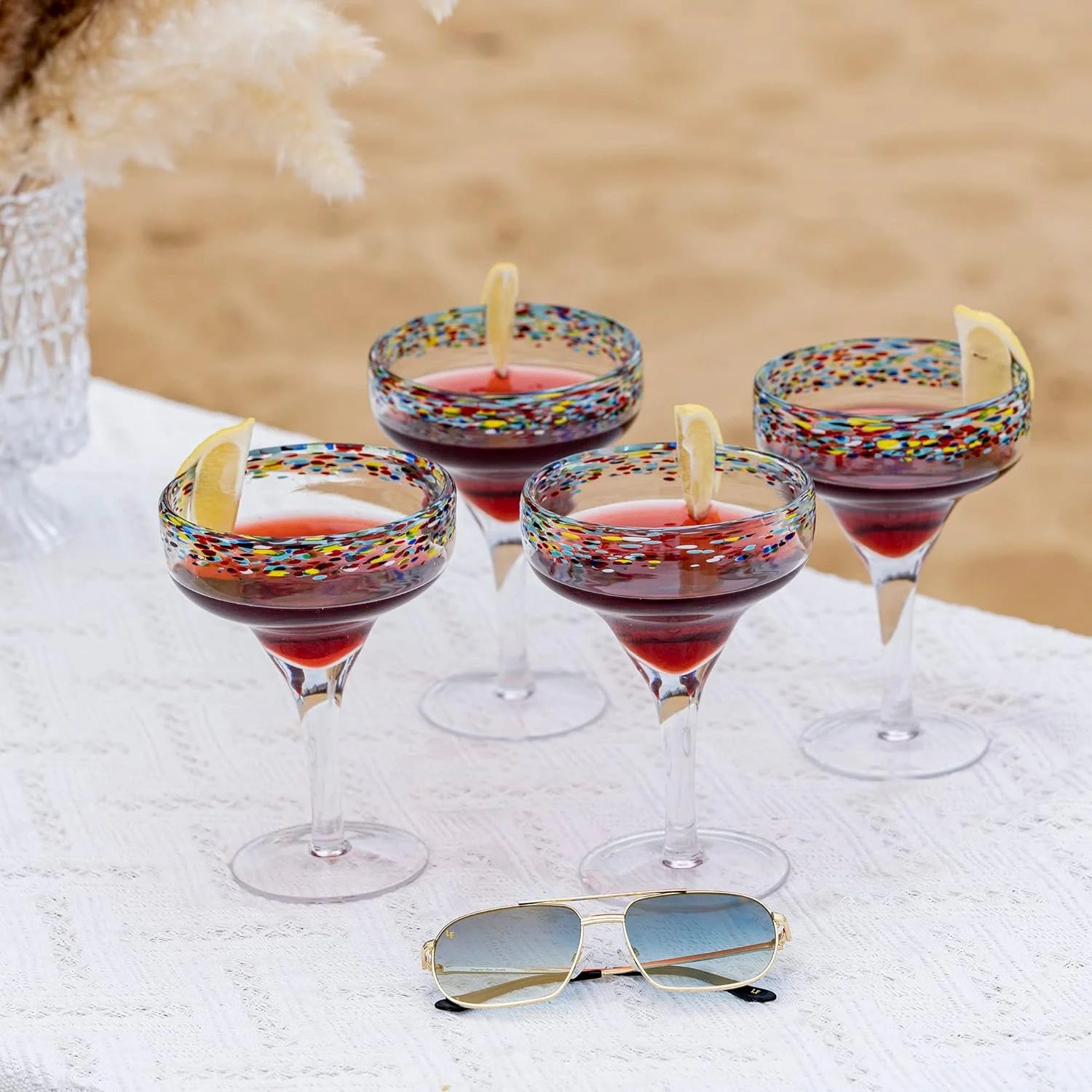 Mexican Margarita Glasses Set of 4, 16oz, Confetti Rim, Dishwasher Safe X1253