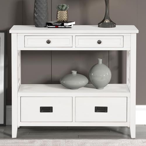 Console Table for Entryway with 4 Drawers and Storage Shelf, Narrow Long, Brown H192