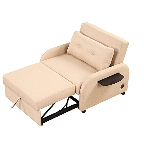 Pull Out Sleeper Chair Convertible Sofa Bed with Adjustable Backrest, Teal X453