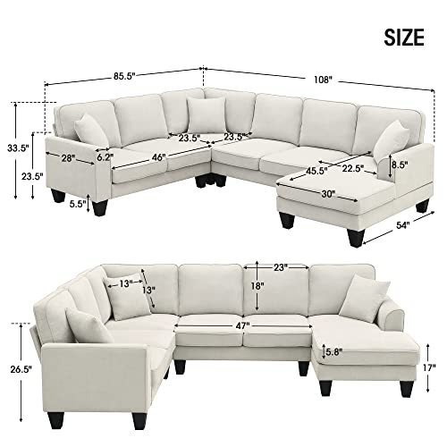 Modular U-Shape Sectional Sofa with 3 Pillows N768786