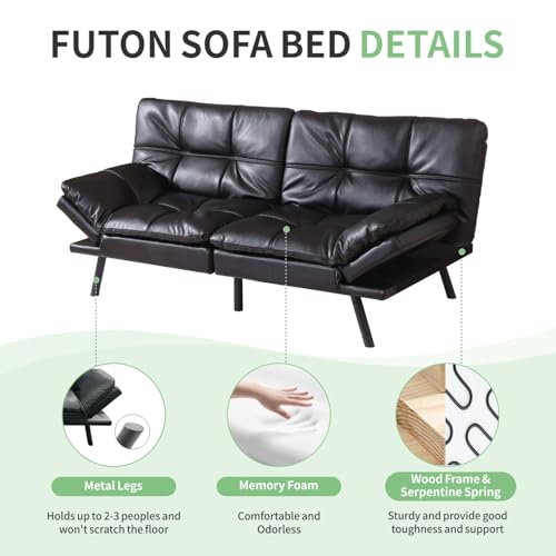 Memory Foam Futon Sofa Bed Couch with Loveseat Daybed, Blue Q9649