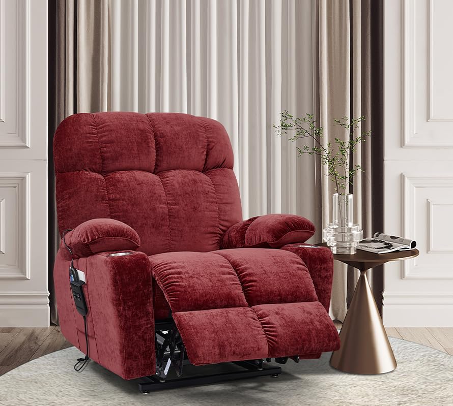 Power Lift Recliner Chair with Massage and Heat for Elderly, Dual Motor, Red A424100