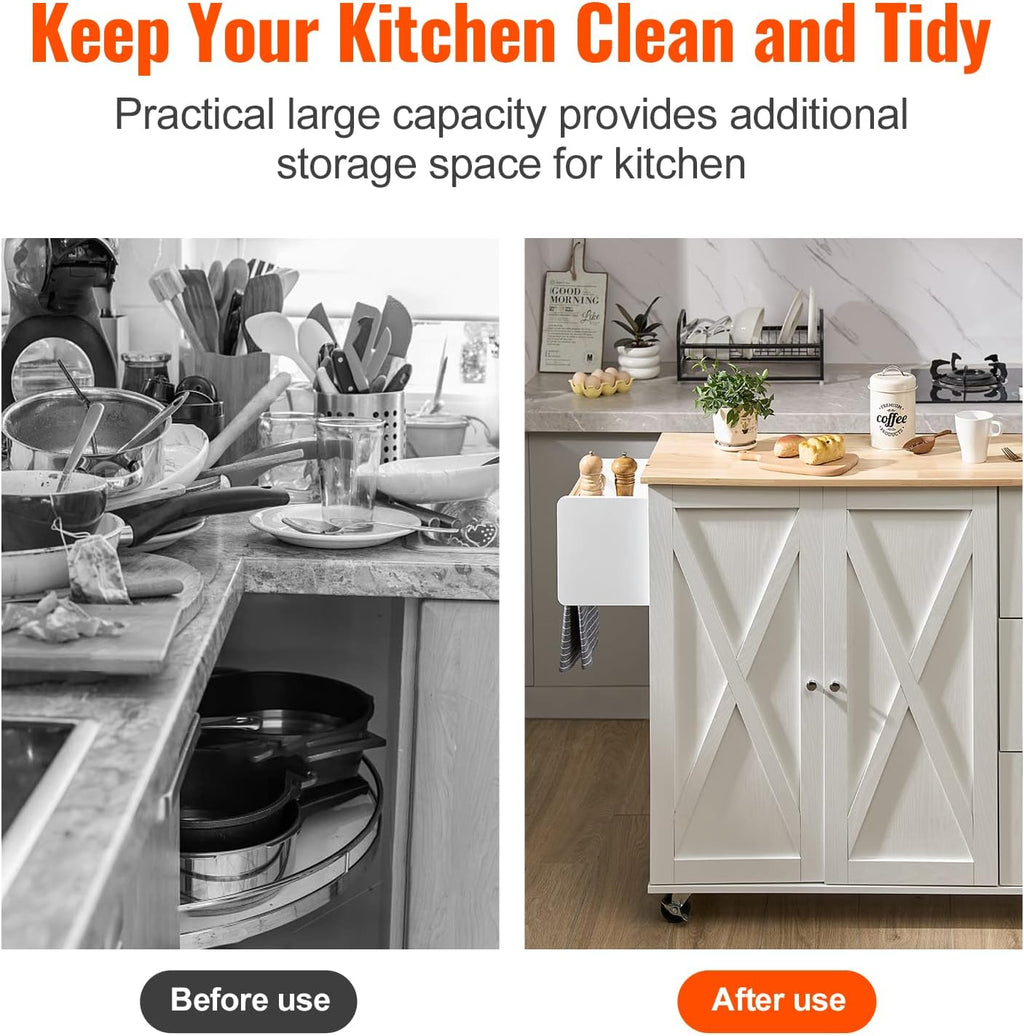 Kitchen Island Cart with Solid Wood Top, Rolling Storage Cabinet, White F7036