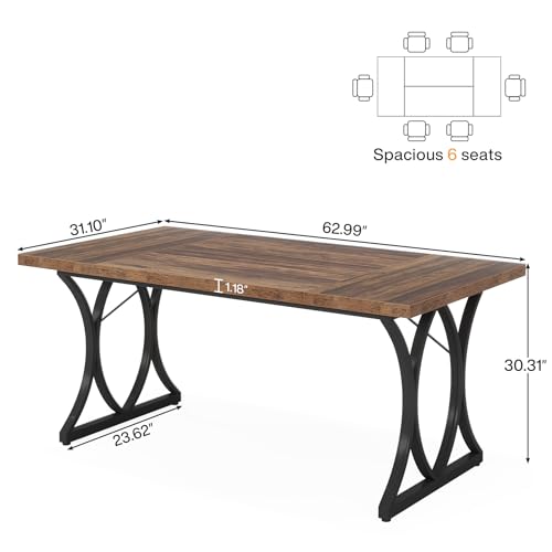 Farmhouse Dining Table for 6, Rectangle Kitchen Table, Brown & Black T4198