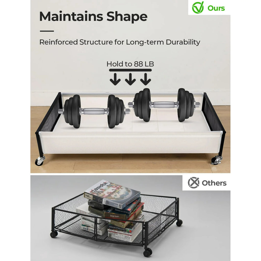 Under Bed Storage with Wheels, 2-Pack Metal Containers, 80L Y595