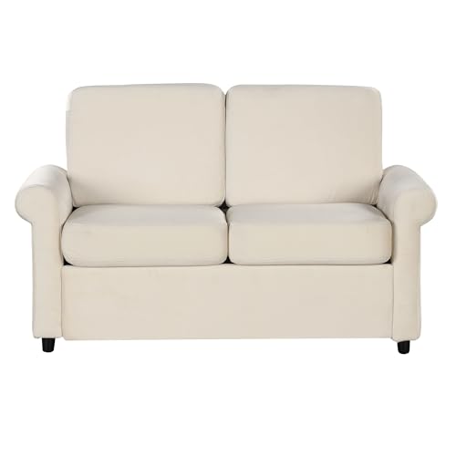 Pull Out Sofa Bed with Twin Mattress Pad for Living Room, Beige S87451