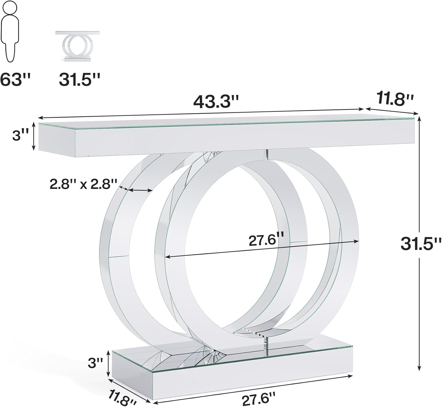 Mirrored Console Table for Entryway, Living Room, Hallway C76804