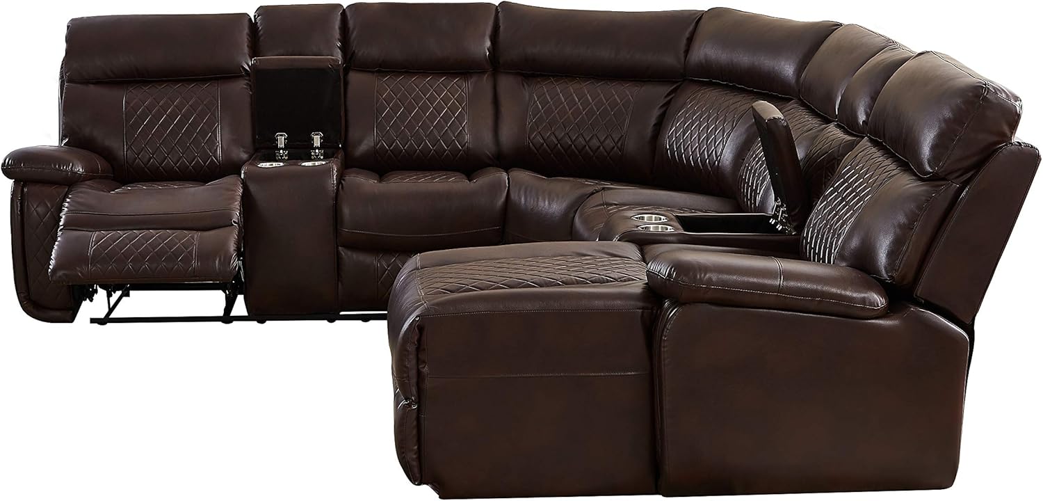 L-Shape PU Leather Reclining Sectional with Cup Holders and Storage P479