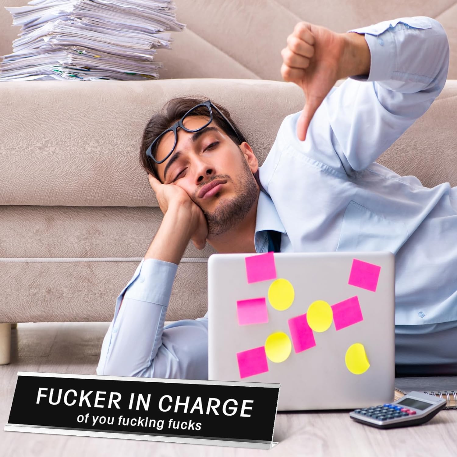 Funny Desk Sign for Office, Novelty Nameplate, Black Desk Plaque, 10 x 2 Inch C882136