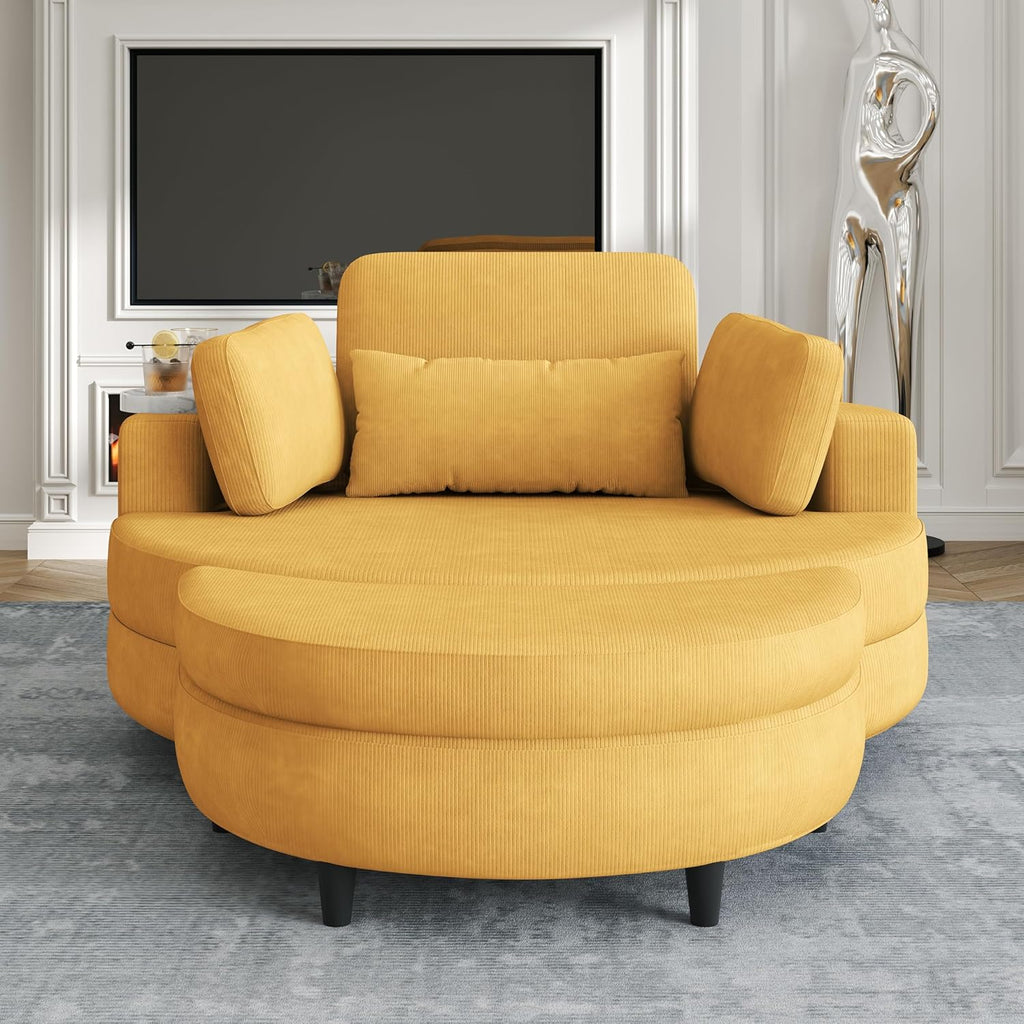 Corduroy Barrel Chair with Adjustable Headrest and Ottoman F784918