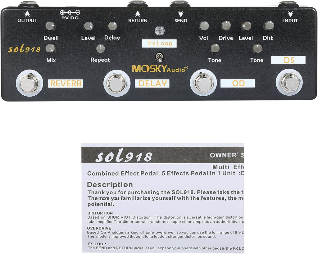 5-in-1 Multi Effect Guitar Pedal with Reverb Delay Overdrive Distortion K14385