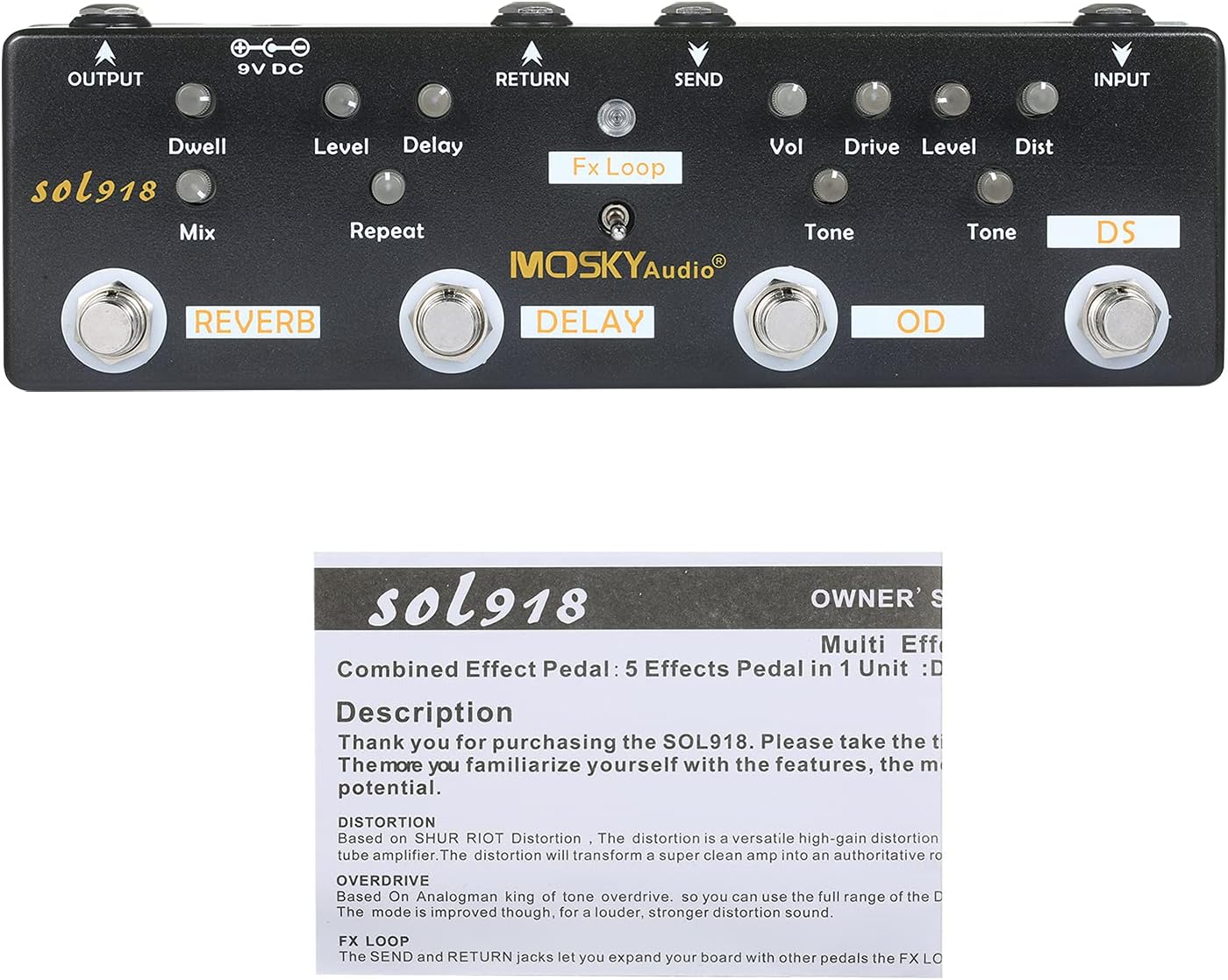5-in-1 Multi Effect Guitar Pedal with Reverb Delay Overdrive Distortion K14385
