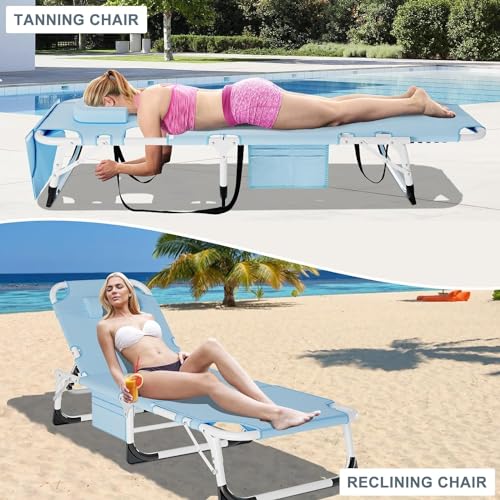 Folding Lounge Chair Outdoor, Adjustable Sleeping Cot, Portable Chaise Lounge for Beach Lawn Camping Pool D330020