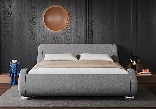 Queen Size Bed Frame with Adjustable Headboard, Upholstered Platform, No Box Spring Required Q625952