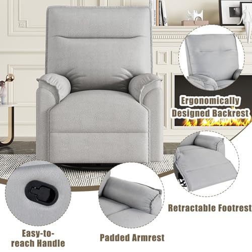 Swivel Recliner Chair, Manual 360 Degree Rocker, Upholstered Single Sofa, Beige D238