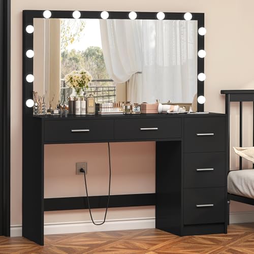 Vanity Desk with Lighted Mirror, 7 Drawers, 3 Lighting Colors, White X572
