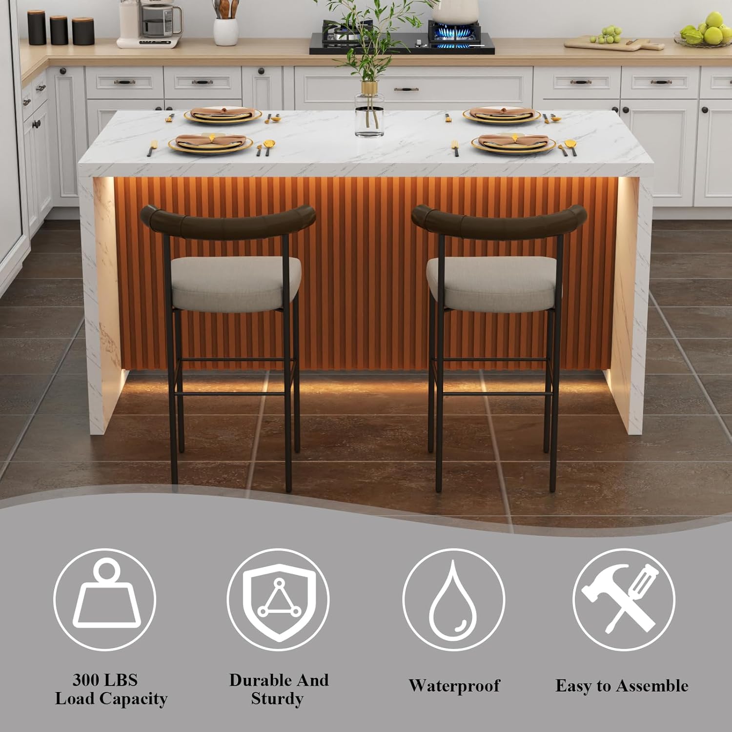 63" Marble Dining Table for 4-6 People with LED Lights T639