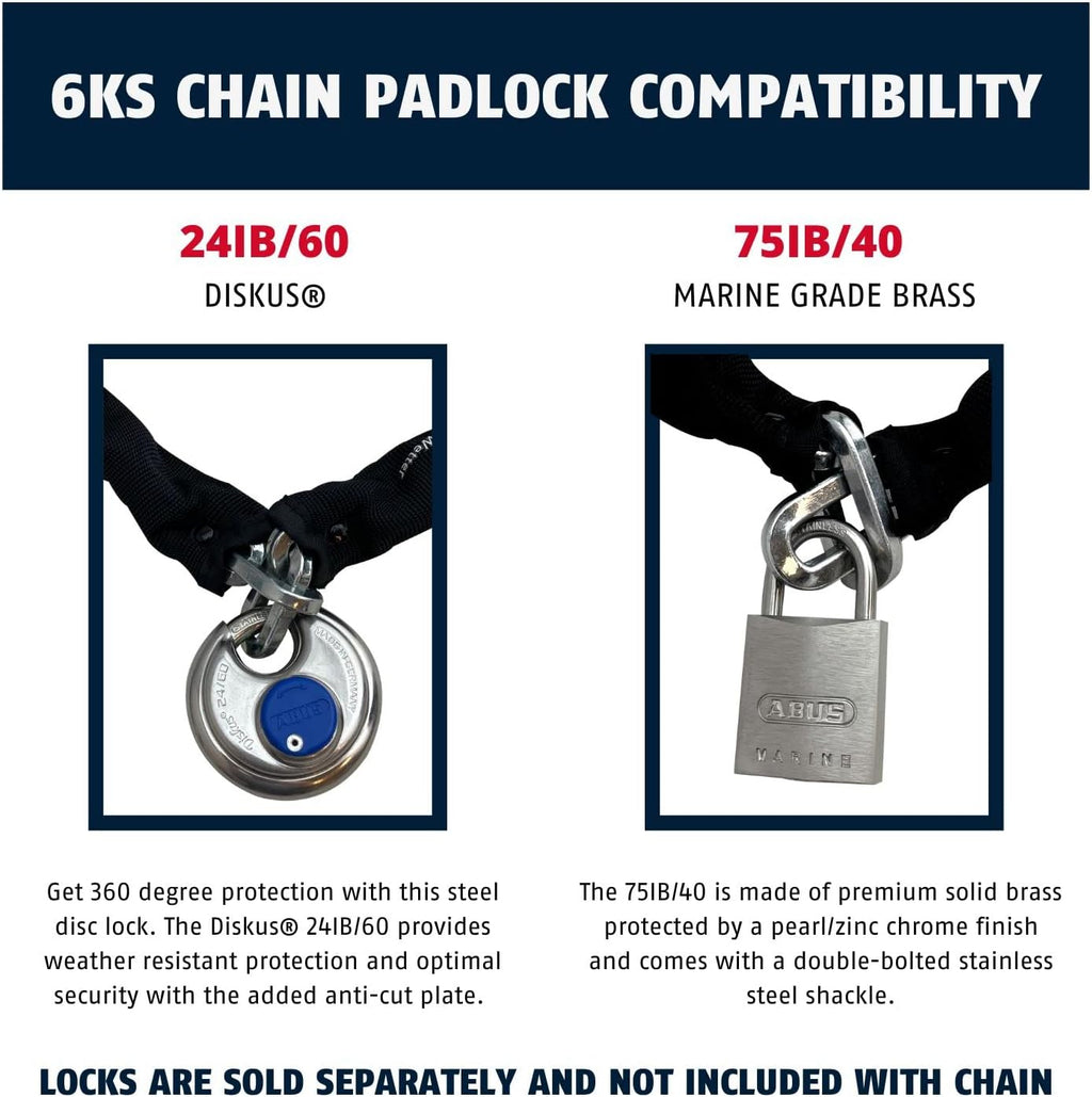 Hardened Steel 10 ft x 3/8 in Square Security Chain for Bikes, Trailers, Motorcycles O7940