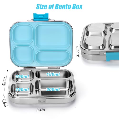 Stainless Steel Lunch Box with 4 Compartments, Leak-Proof Bento Container for School, Office, Travel N52462