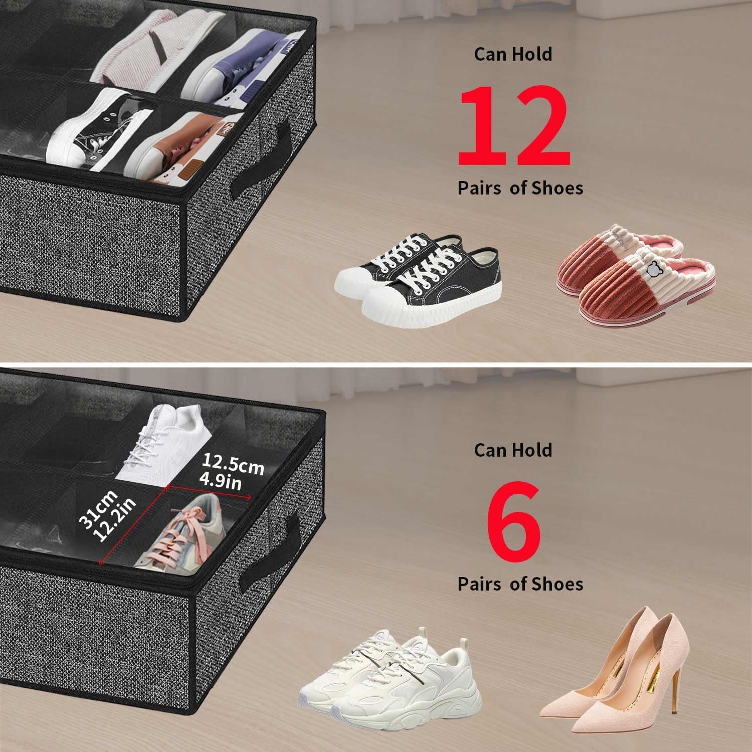 Under Bed Shoe Storage Organizer with Clear Window, Foldable F8804