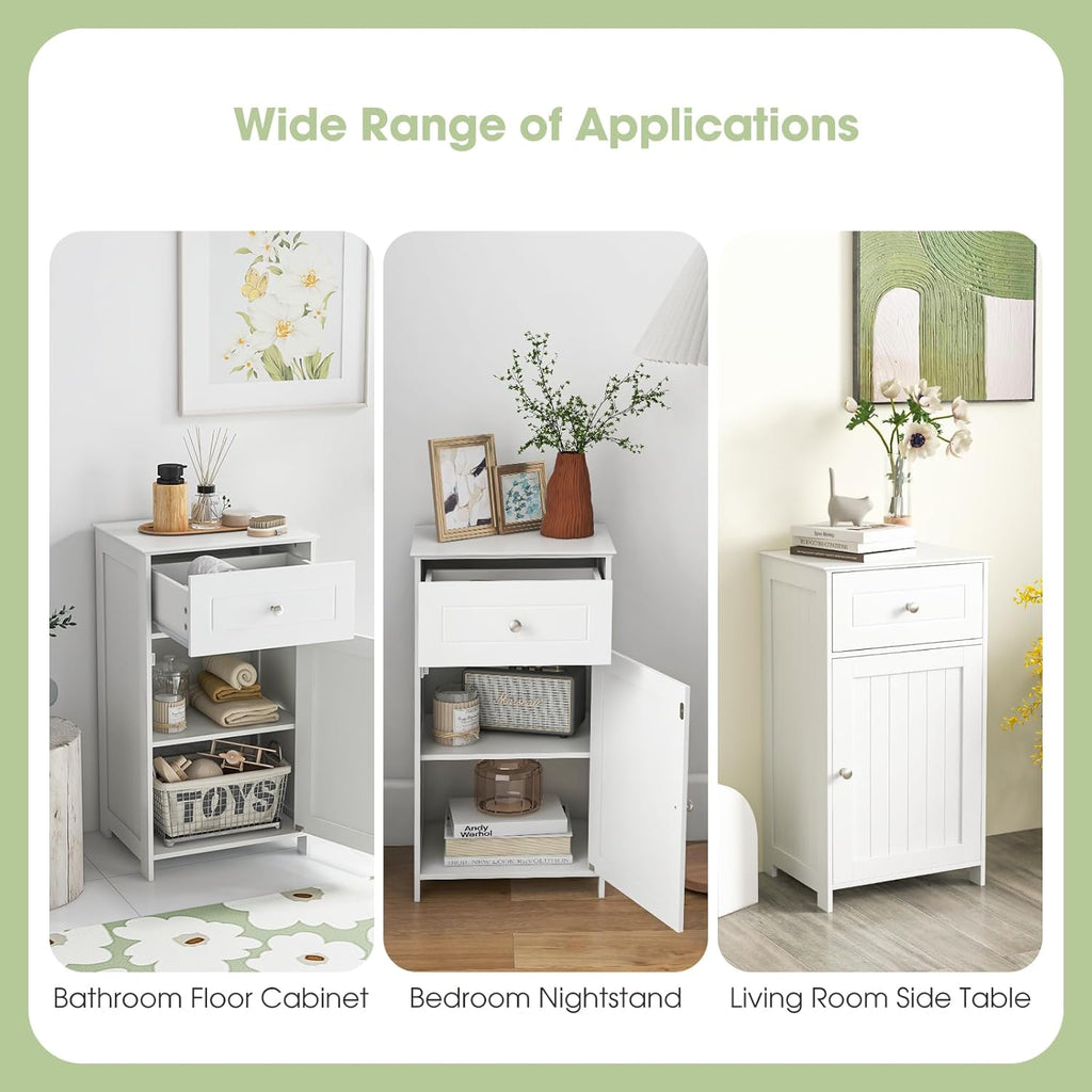 Narrow Bathroom Storage Cabinet, Wooden Freestanding with Drawer, 3-Level Adjustable Shelf H2991