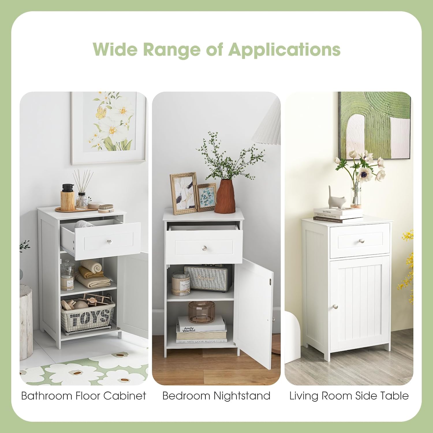 Narrow Bathroom Storage Cabinet, Wooden Freestanding with Drawer, 3-Level Adjustable Shelf H2991