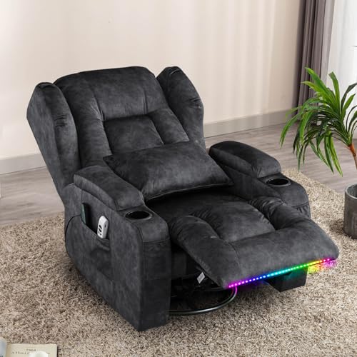 Swivel Recliner Chair with Massage & Heat, USB Port, Grey H61631