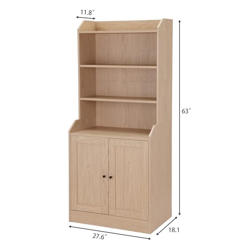 Sideboard Buffet Credenza Storage Cabinet with 3 Drawers and 3 Open Shelves, Natural Oak Q150
