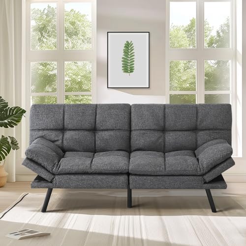 MUUEGM Futon Sofa Bed,couch bed,Memory Foam Futon Sofa,Convertible Sofa Bed for Compact Living Spaces,Apartment,Office,Sleeper Sofa,71"*33"*31.5",Grey Fabric