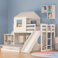 Harper & Bright Designs House Floor Bunk Beds with Slide, Wooden Twin Over Full Bunk Beds with Slide, Roof and Guard Rail for Kids, Teens, No Box Spring Needed (White, Twin Over Full Size)