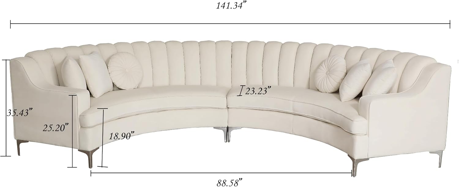 Curved Velvet Sectional Sofa for Living Room N379