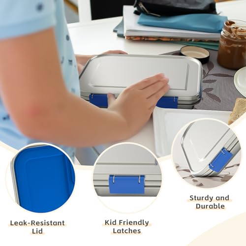 Stainless Steel Kids Bento Lunch Box, 3 Compartments, BPA-Free, Blue B157