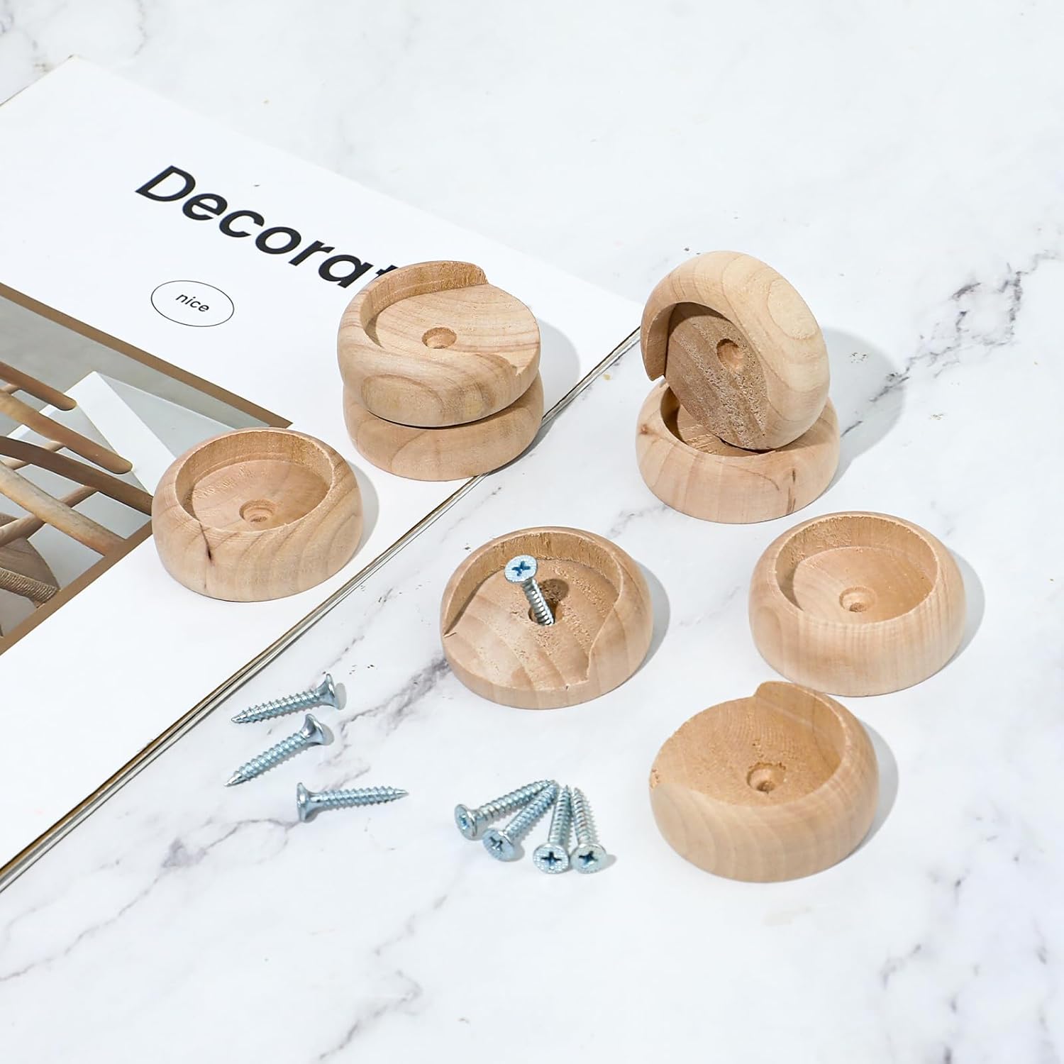 Wooden Closet Rod Holders with Screws, 4 Sets E5546