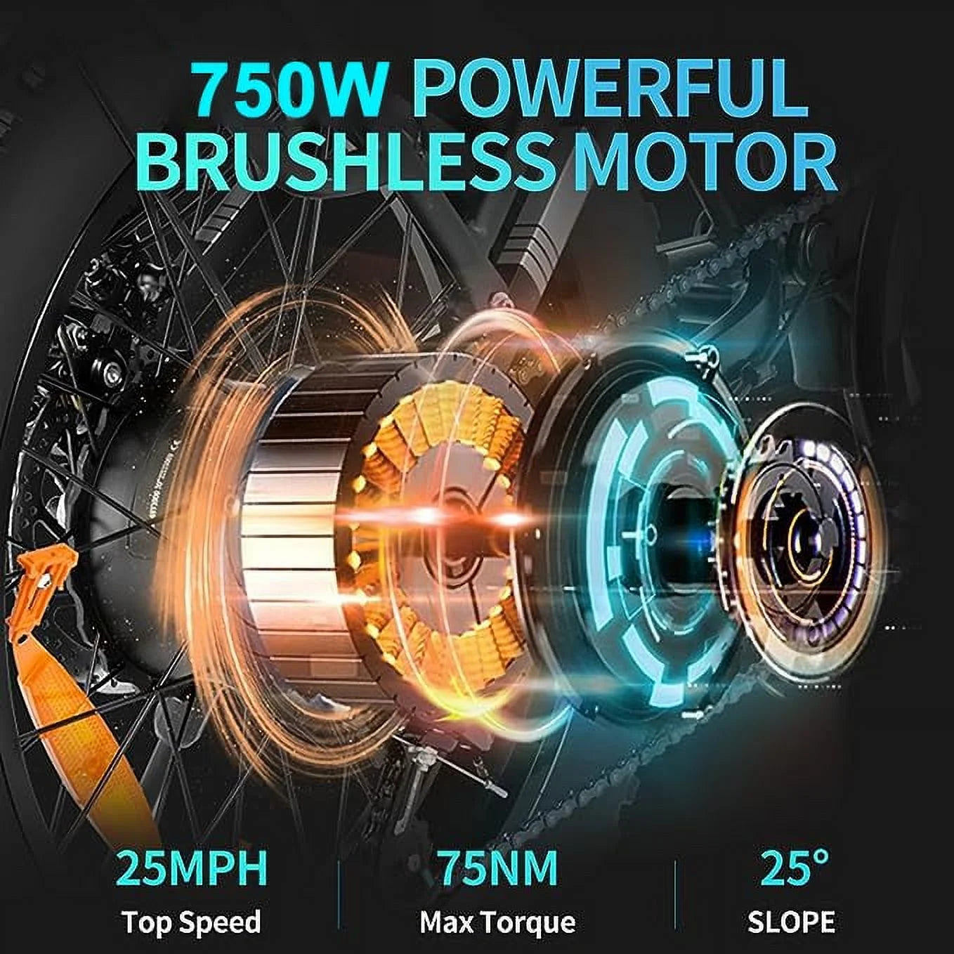750W Electric Bike for Adults, 48V 15Ah Removable Battery, 20" Fat Tire Mountain Bicycle I4547
