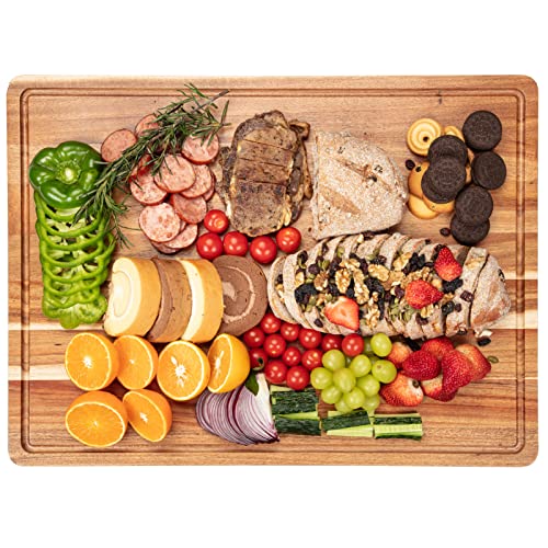Acacia Wood Cutting Board with Juice Groove, 20x15 Inch P13186