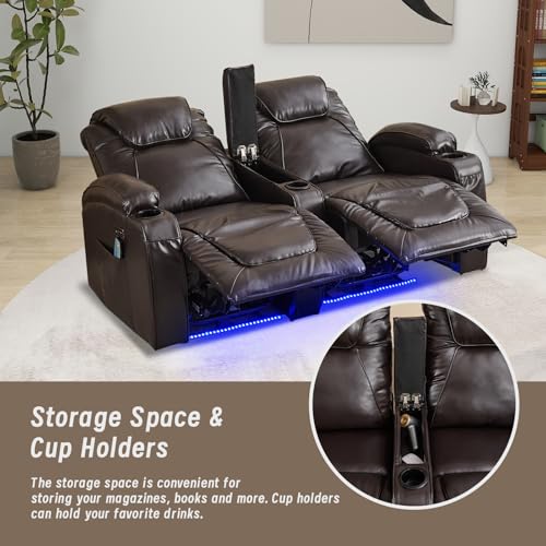 Electric Recliner Loveseat Sofa with Storage Armrest and Cup Holder P9552