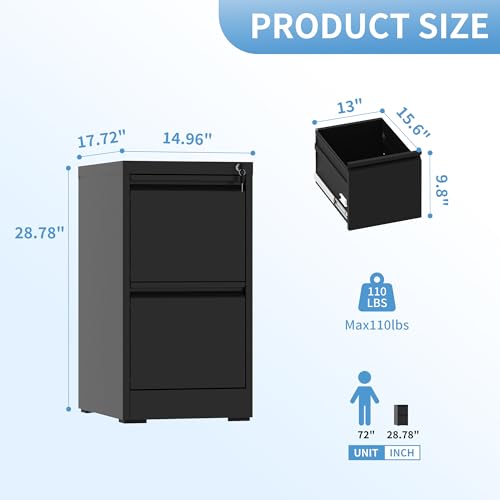 Locked Metal File Cabinet, 3 Drawer, Black W6543