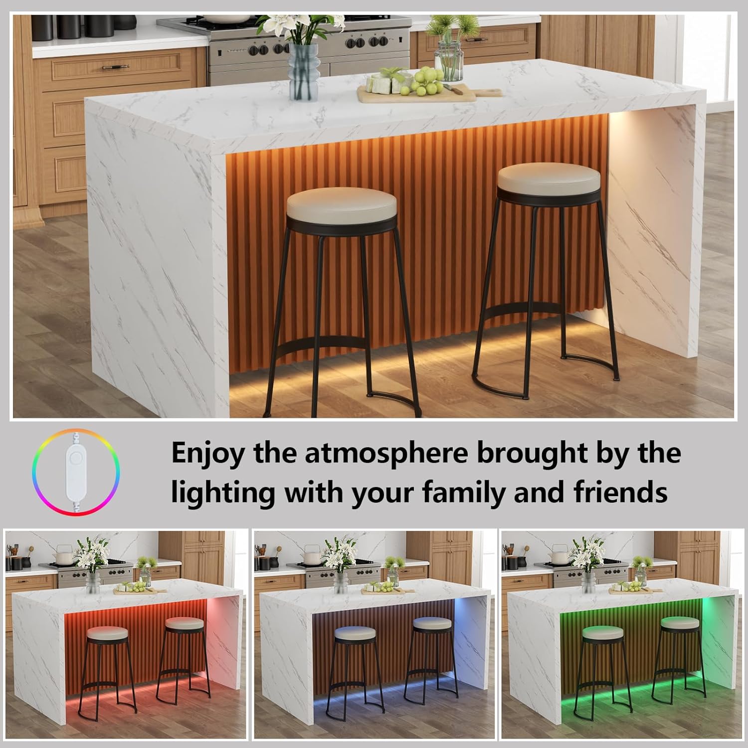 63" Marble Dining Table for 4-6 People with LED Lights T639