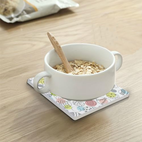 Easter Egg Square Coasters for Drinks, Absorbent Heat-Resistant Ceramic with Cork Base, 4 Pack U290045