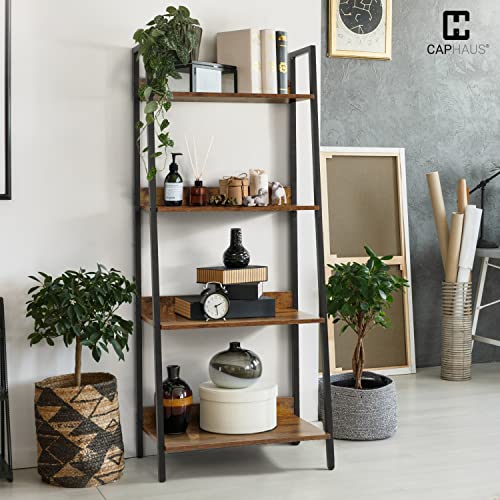 24 Inch 4-Tier Ladder Shelf with Open Shelves, Freestanding Bookcase for Living Room, Dark Grey Q431118